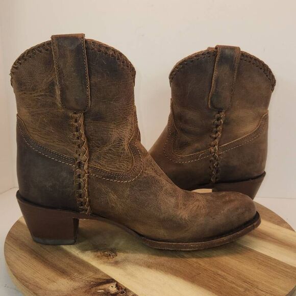 Lane Womens Plain Jane Braided Bootie Size 8 Brown Distressed - Picture 9 of 12
